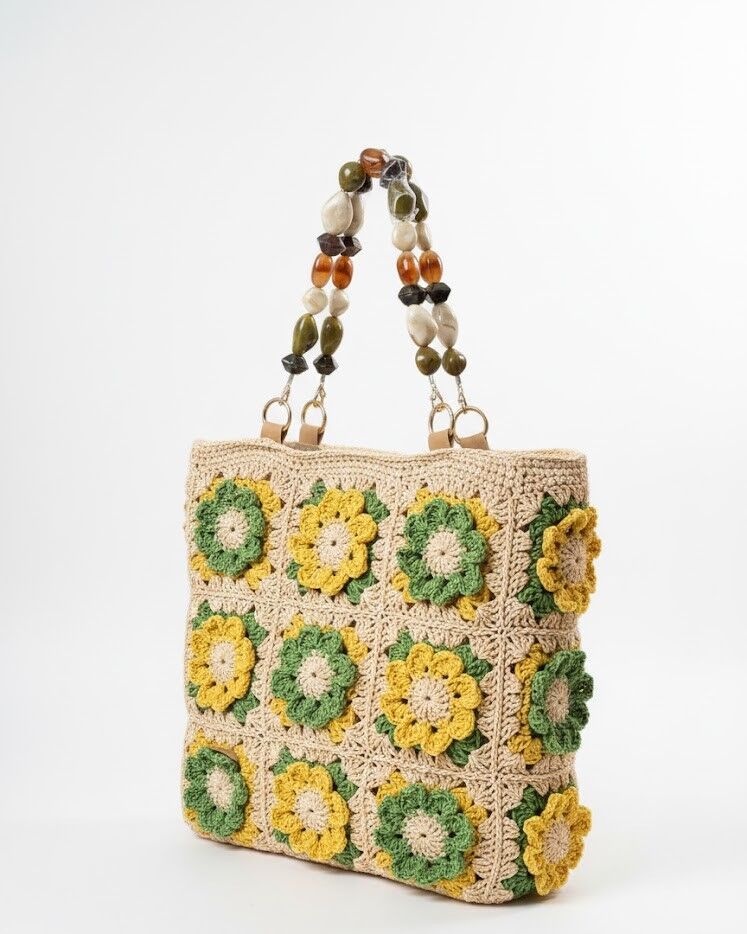 El Örgüsü Çiçekli Omuz Çantası