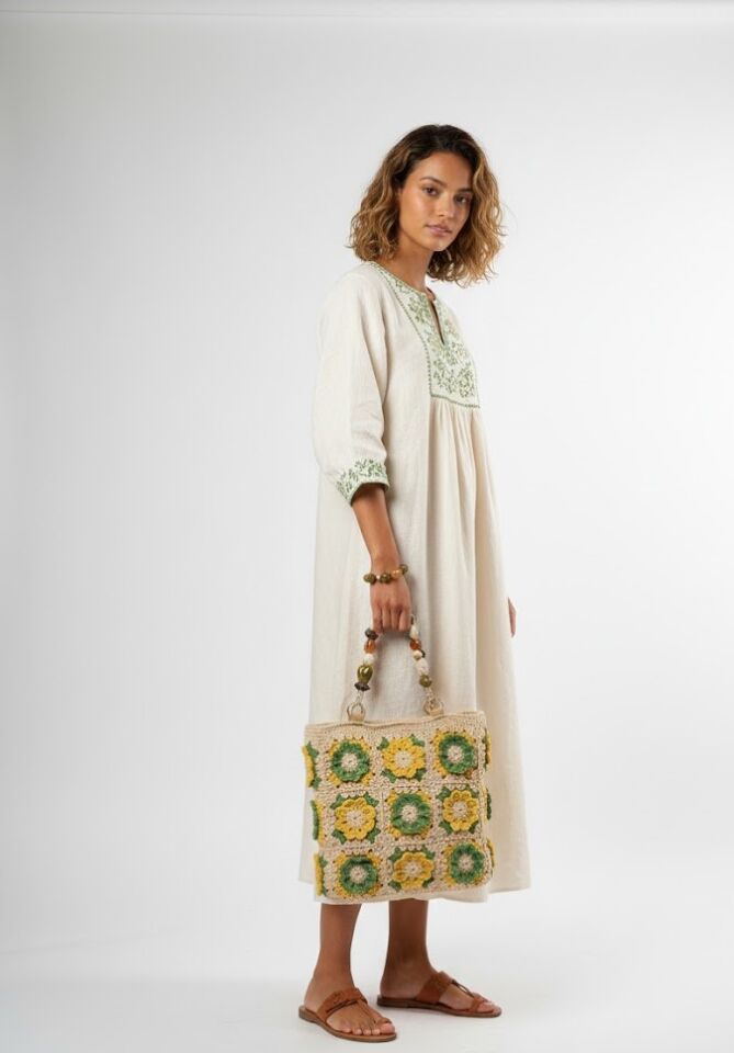 El Örgüsü Çiçekli Omuz Çantası