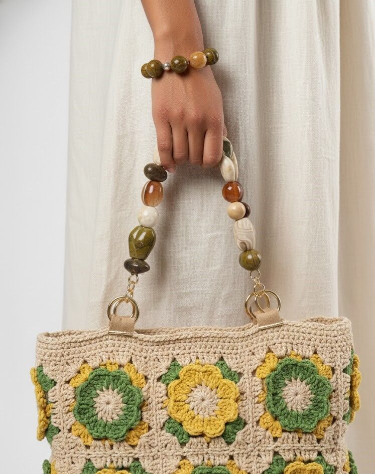 El Örgüsü Çiçekli Omuz Çantası