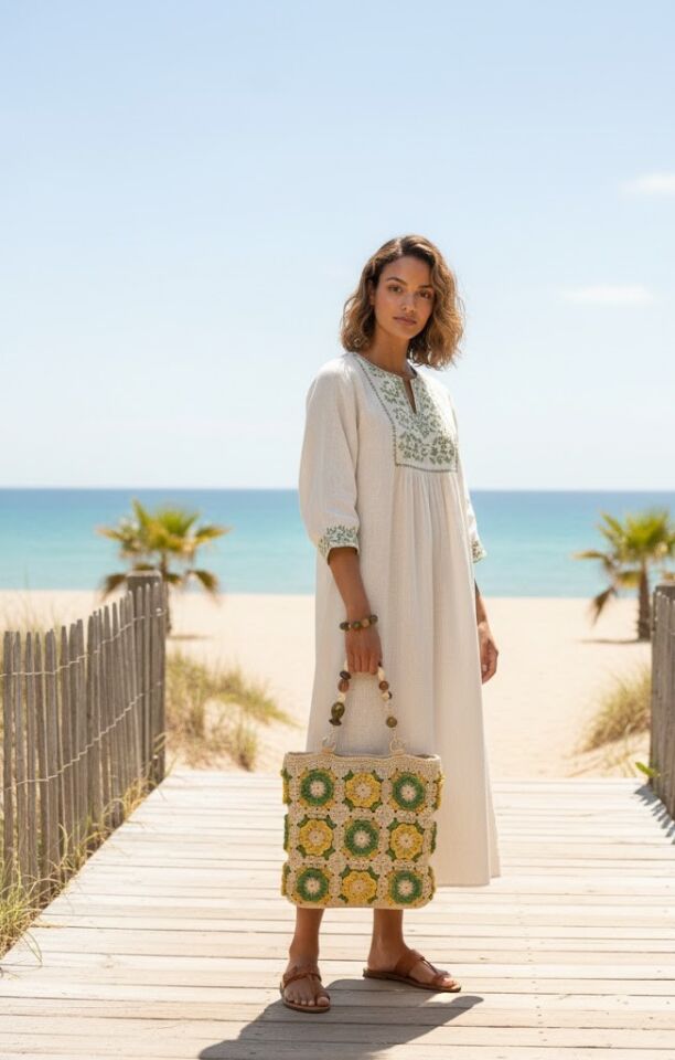 El Örgüsü Çiçekli Omuz Çantası