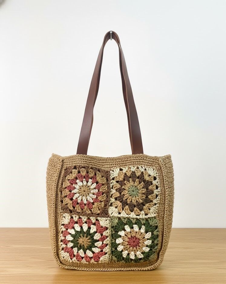 Retro Esintili El Örgüsü Sunburst Motifli Omuz Çantası