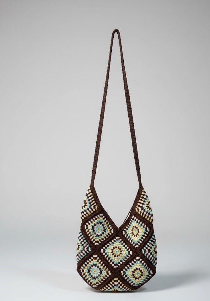 Retro Granny Square El Örgüsü Bohem Hobo Çanta