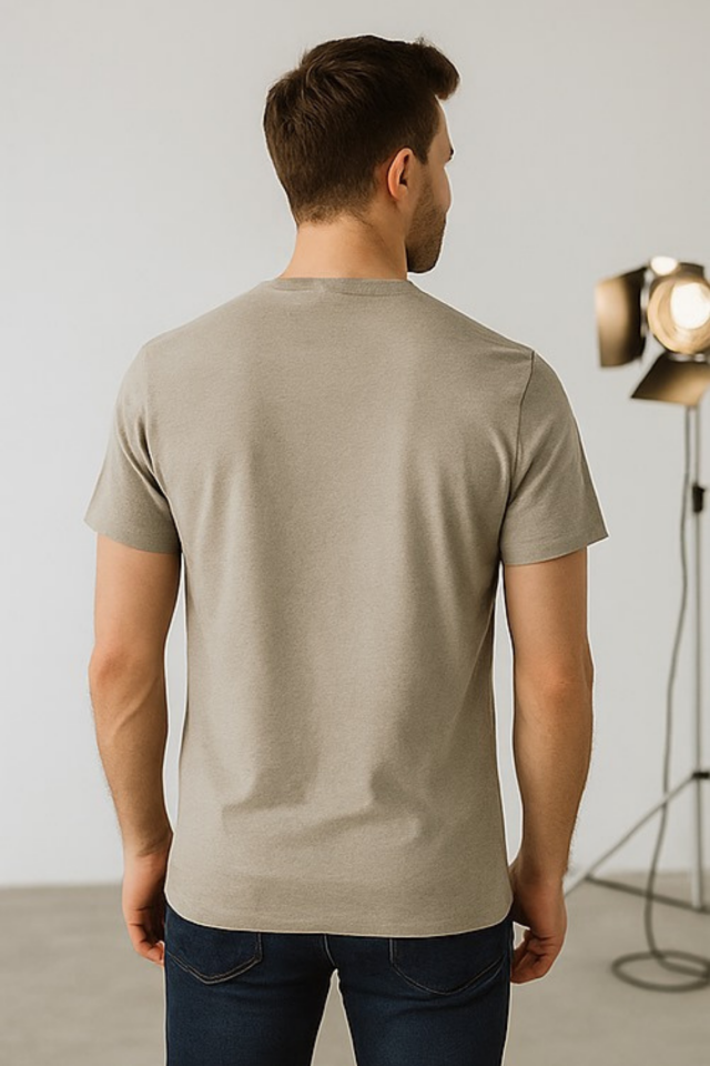 Unisex Nar Çiçeği Rengi Bisiklet Yaka Slim Fit Basic Tişört Haki - L/Xl