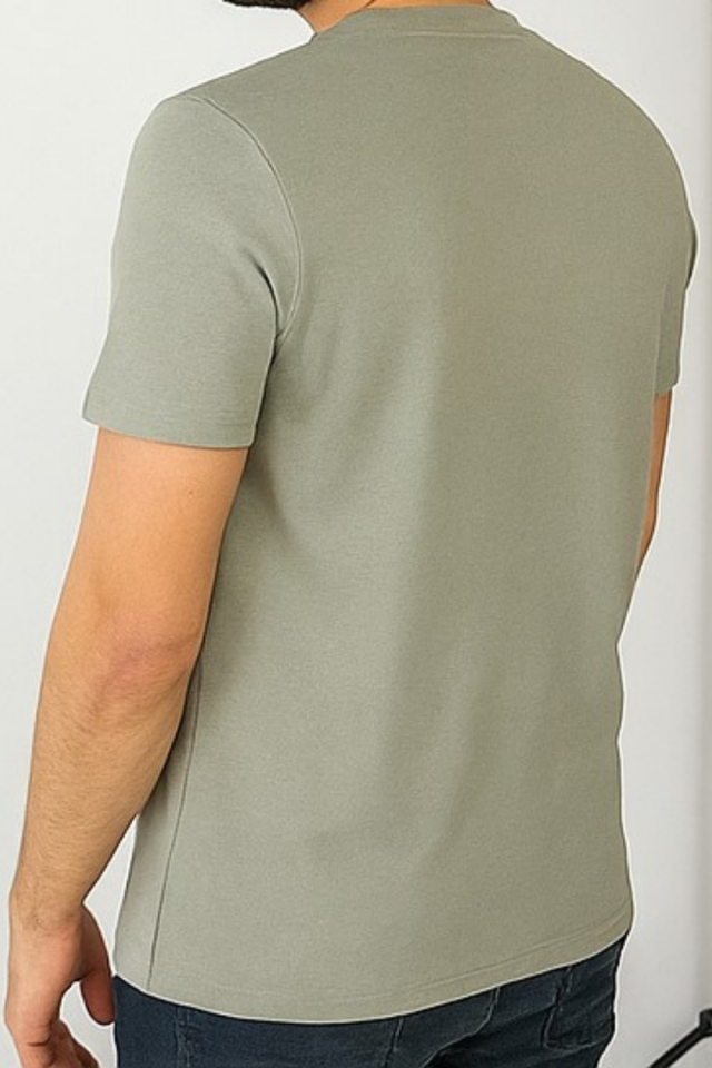 Unisex Nar Çiçeği Rengi Bisiklet Yaka Slim Fit Basic Tişört Haki - L/Xl