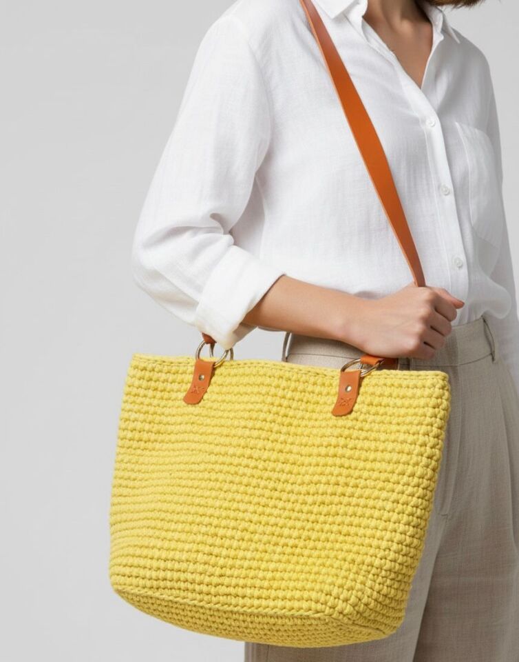 Sarı Örgü Omuz Çantası