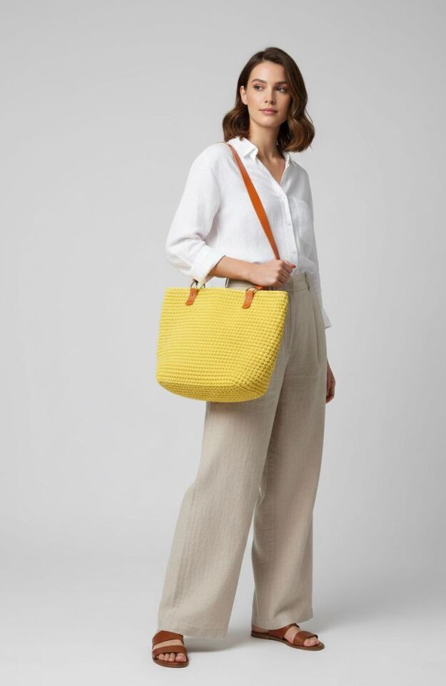 Sarı Örgü Omuz Çantası