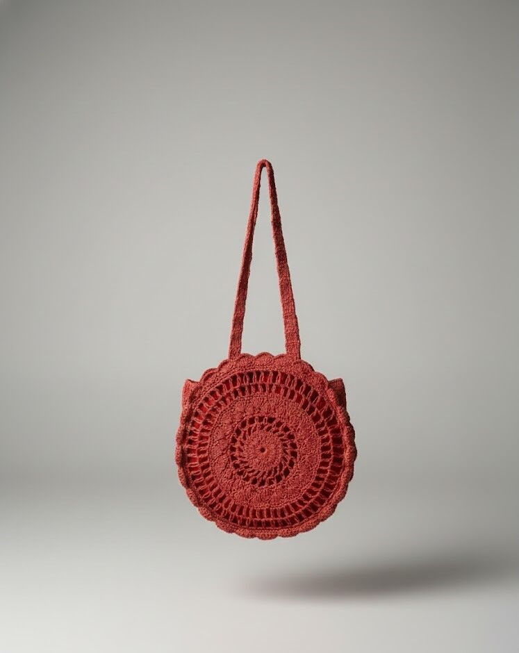 Yuvarlak Dantel Örgü Omuz Çantası