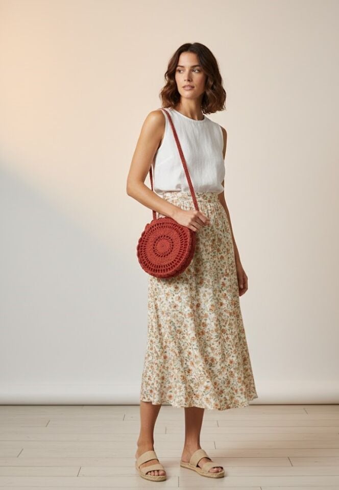 Yuvarlak Dantel Örgü Omuz Çantası