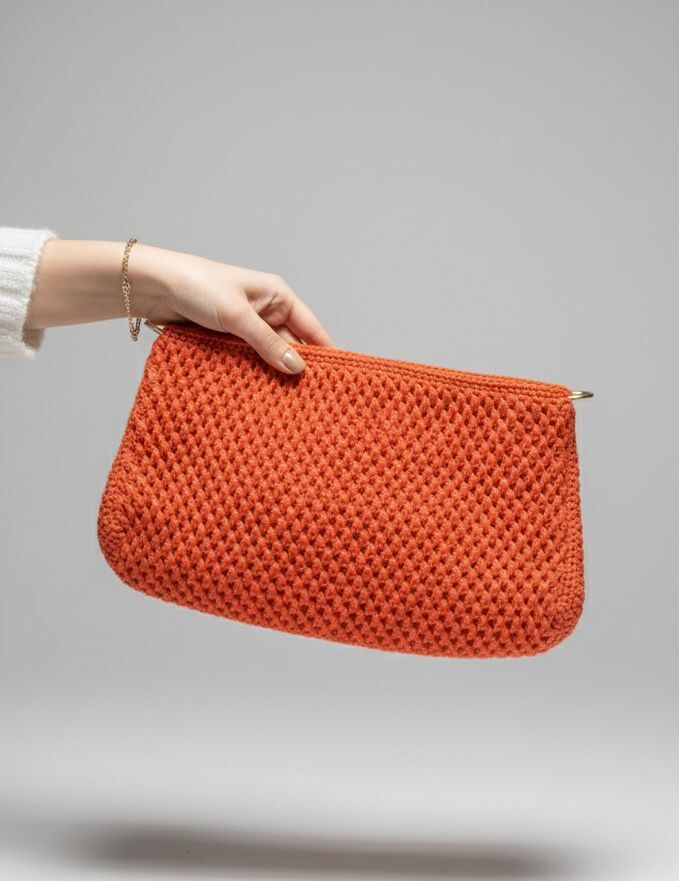 Kiremit Rengi Petek Örgü Portföy Çanta
