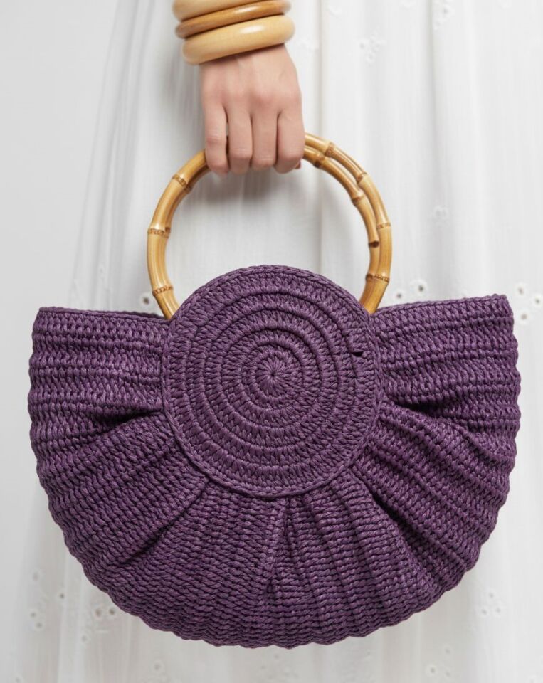 Bambu Saplı El Örgüsü Mürdüm Çanta