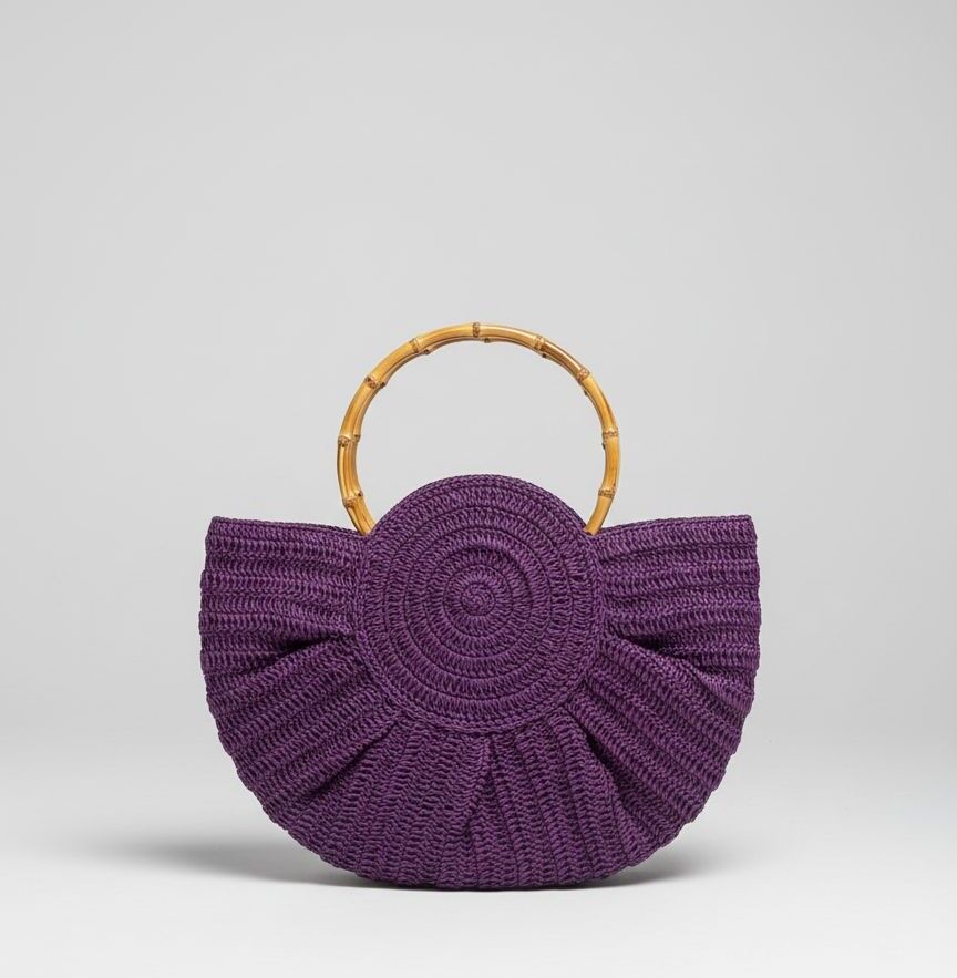 Bambu Saplı El Örgüsü Mürdüm Çanta