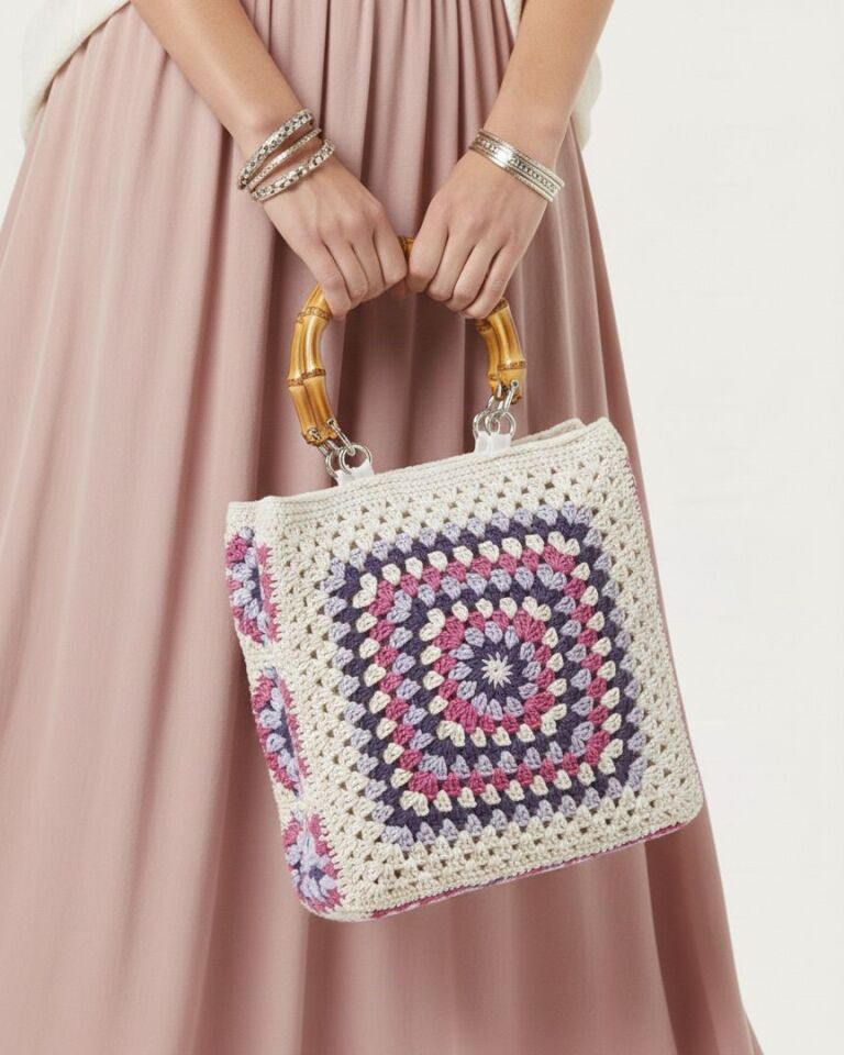 Bambu Saplı Retro Lila El Çantası
