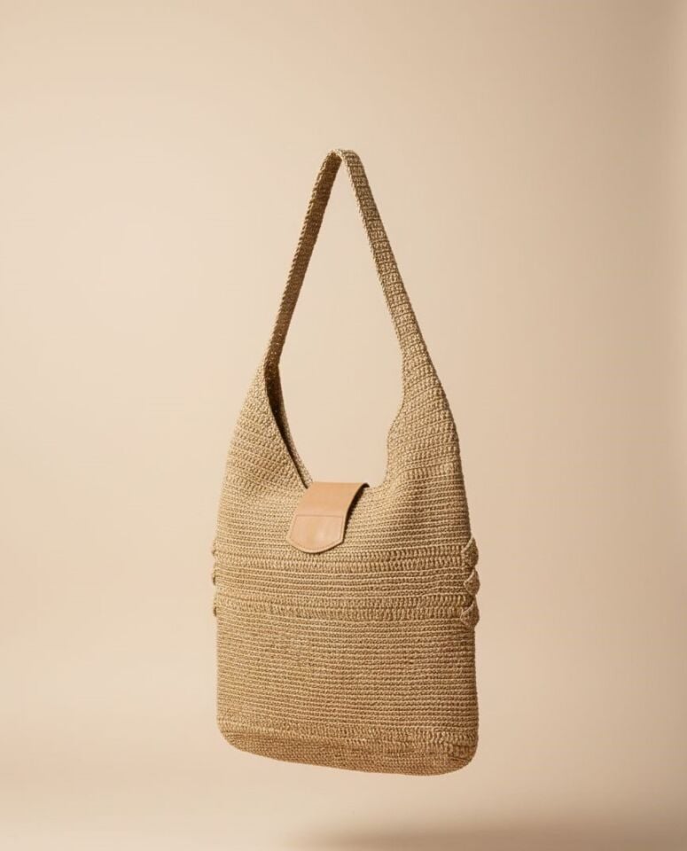 Deri Detaylı Bohem Örme Omuz Çantası