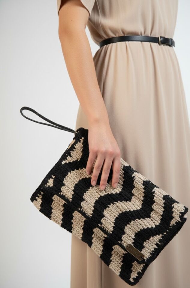 Zikzak Desenli El Örgüsü Portföy Çanta