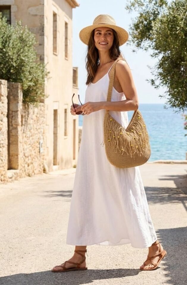 Sarı Boncuk ve Püskül Detaylı Bohem Örgü Hobo Çanta