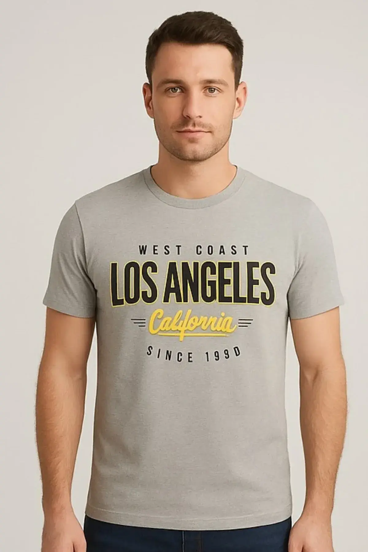 Erkek Haki Los Angeles Yazı Baskılı Tişört Haki - XL