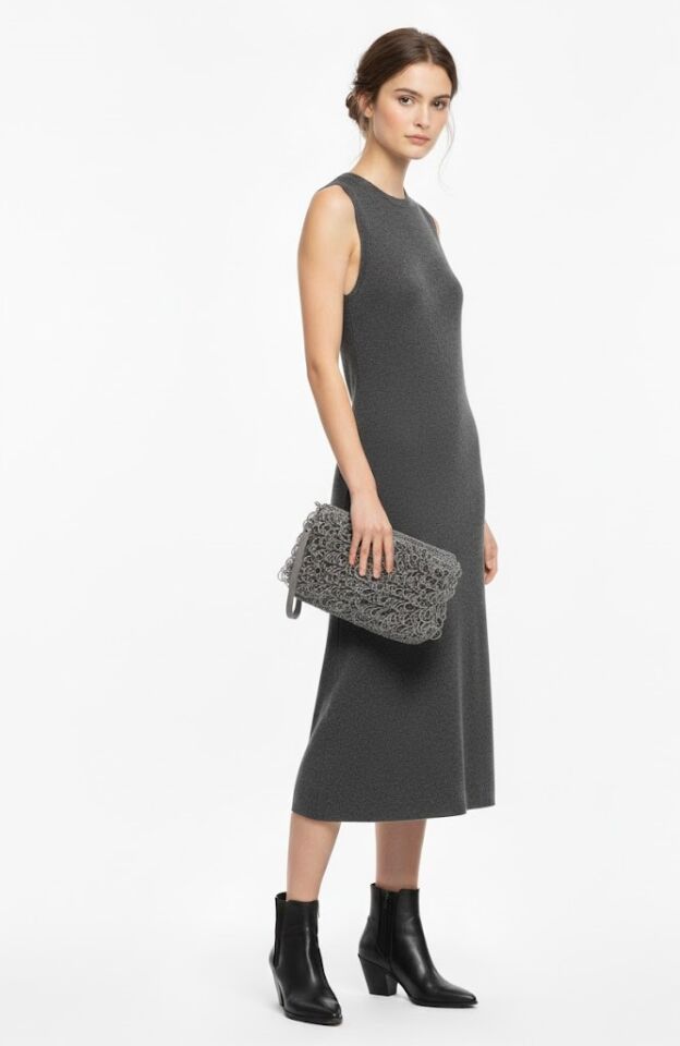 Modern Halka Dokulu Antrasit Portföy Çanta