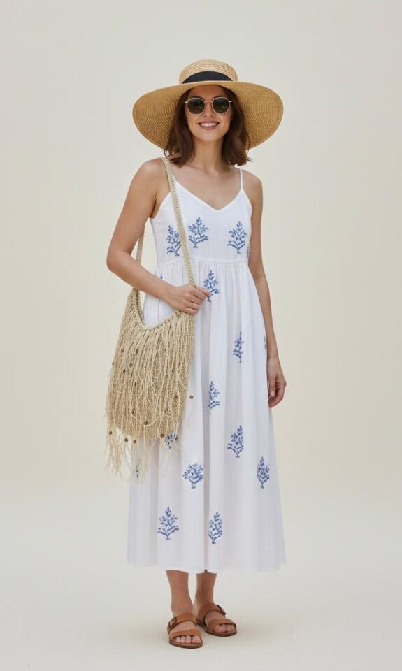 Naturel Püskül Detaylı El Örmesi Bohem Hobo Çanta