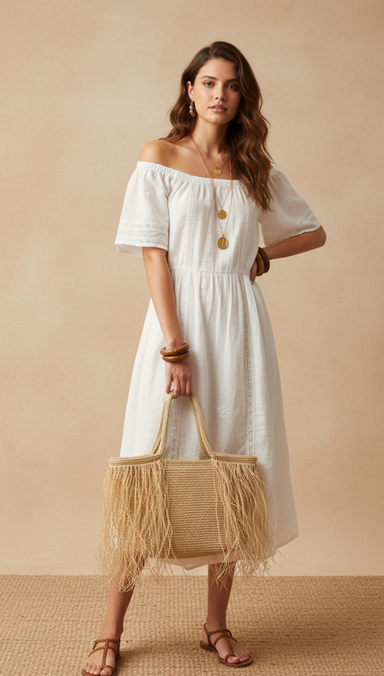 Bohem Esintili Saçaklı Rafya El Çantası