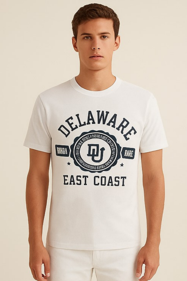Erkek Delaware Yazı Baskılı Tişört T-shirt Beyaz - S