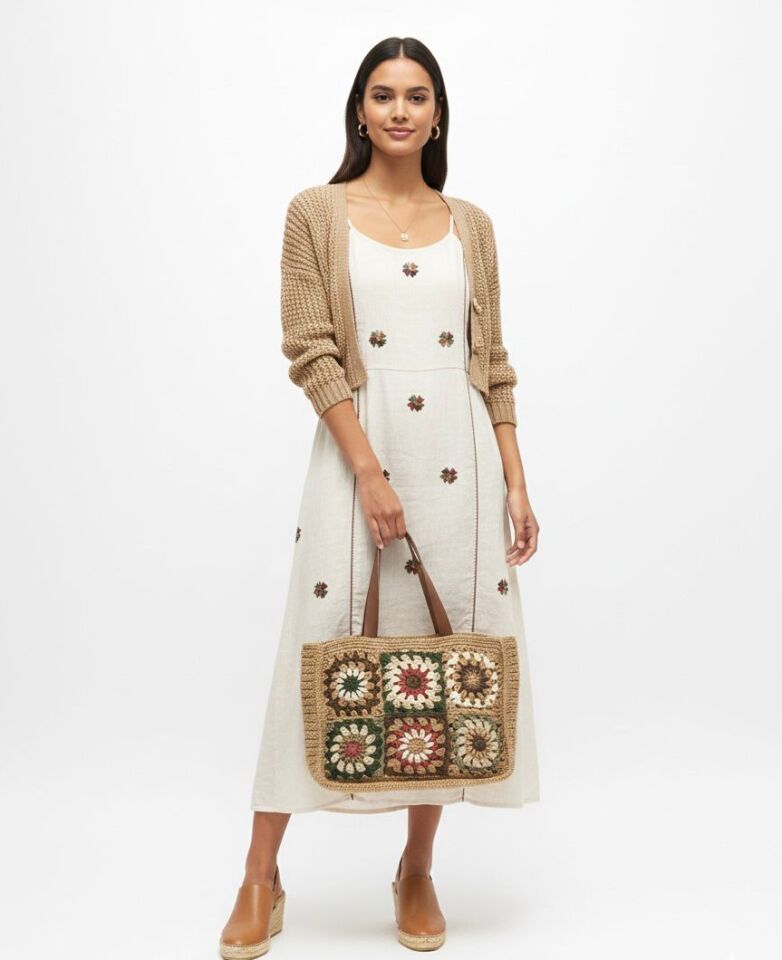 Geleneksel Motifli Örgü Omuz Çantası