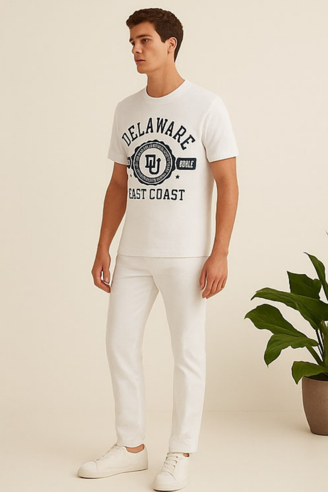 Erkek Delaware Yazı Baskılı Tişört T-shirt Beyaz - XL