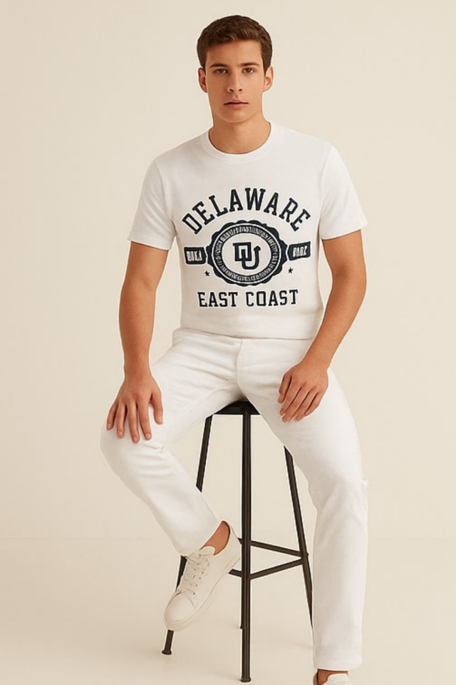 Erkek Delaware Yazı Baskılı Tişört T-shirt Beyaz - XL