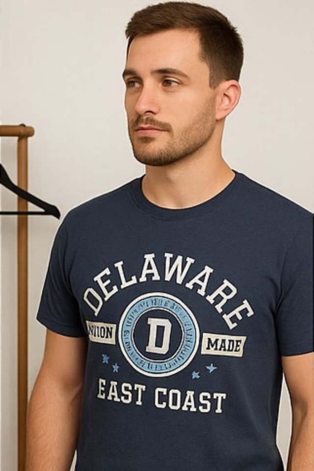 Erkek Delaware Yazı Baskılı Tişört T-shirt Lacivert - XL