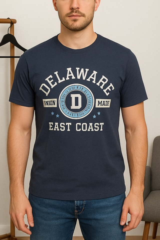 Erkek Delaware Yazı Baskılı Tişört T-shirt Lacivert - XL