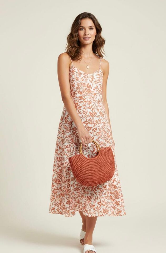 Bambu Saplı Kiremit Rengi El Örgü Çanta