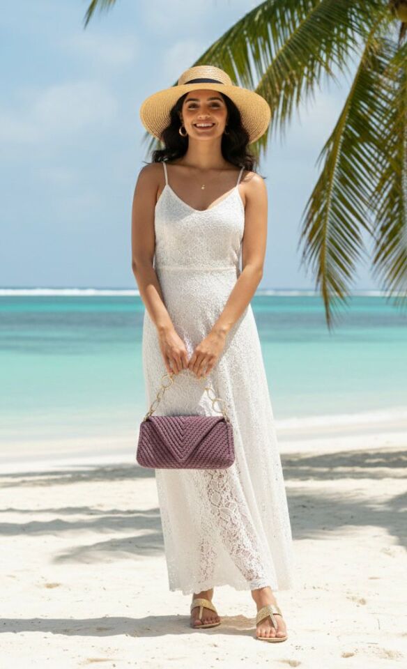 Mürdüm Rengi Zincir Detaylı Örgü Omuz Çantası