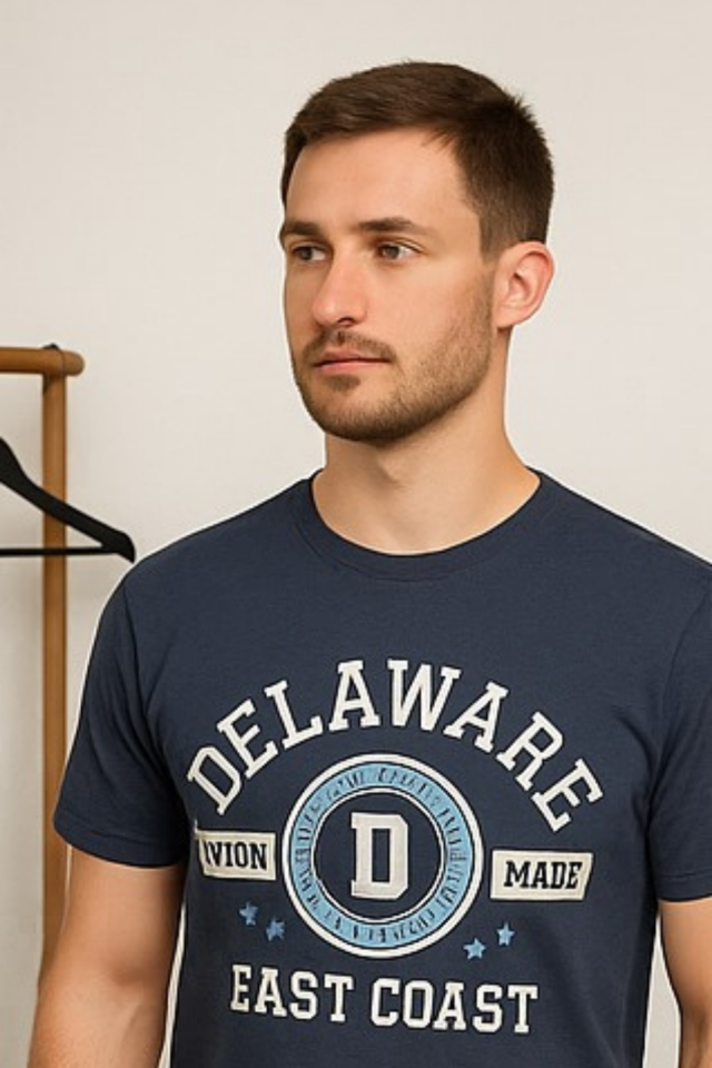 Erkek Delaware Yazı Baskılı Tişört T-shirt Lacivert - L