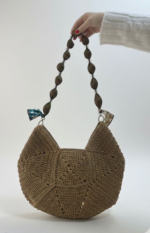 El Örgüsü Hasır Görünümlü El ve Omuz Çantası