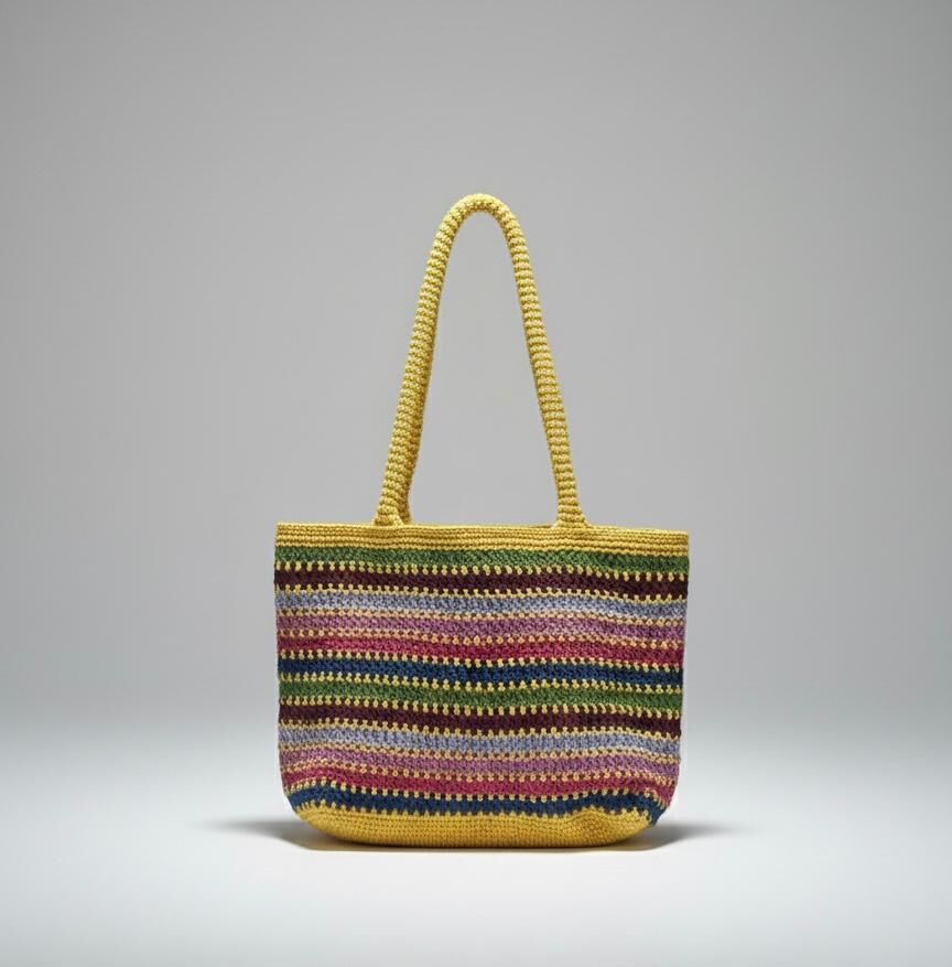 El Örgüsü Renkli Çizgili Shopper Çanta