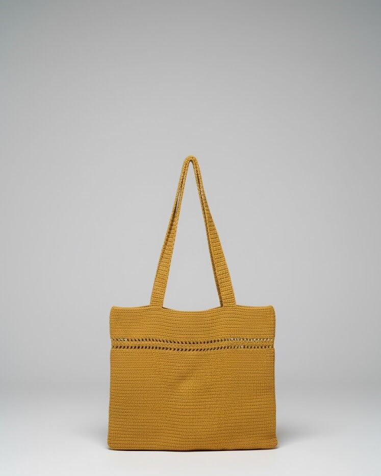 Hardal Sarısı El Örgüsü Büyük Boy Omuz Çantası