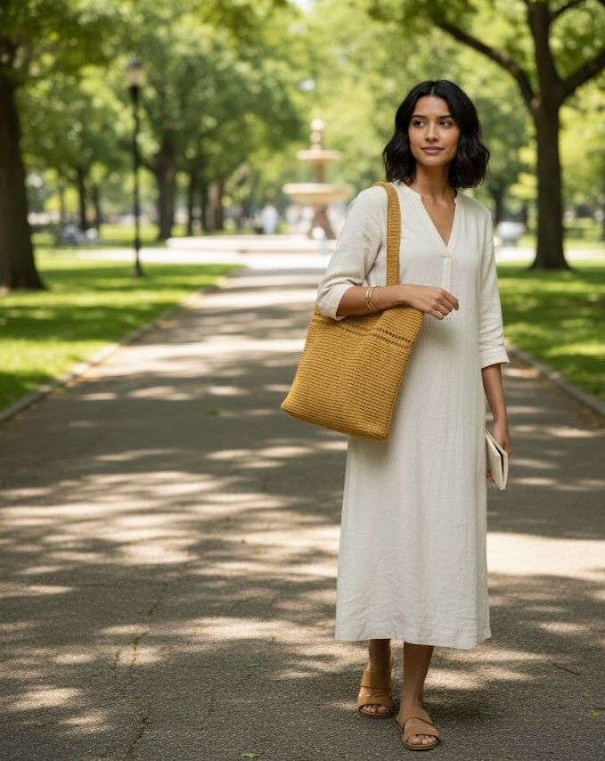 Hardal Sarısı El Örgüsü Büyük Boy Omuz Çantası