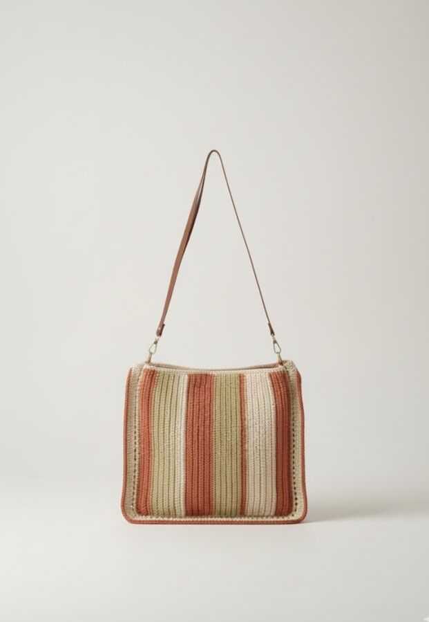 Retro Çizgili El Örmesi Omuz Çantası