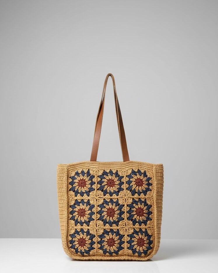 El Örgüsü Çiçek Motifli Omuz Çantası