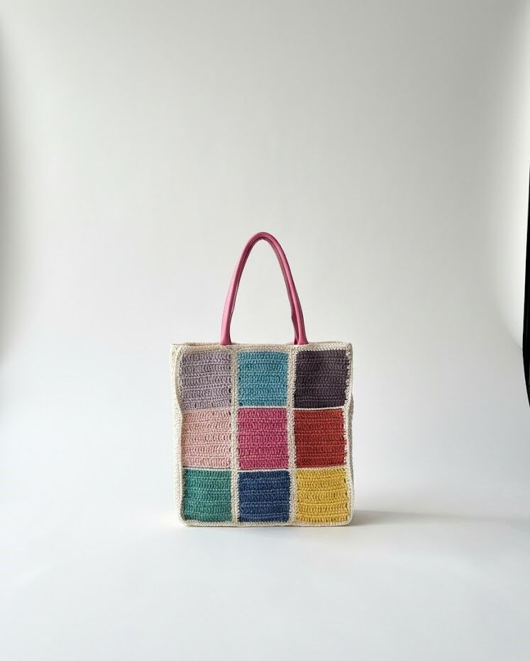 El Örgüsü Renk Bloklu Tote Çanta