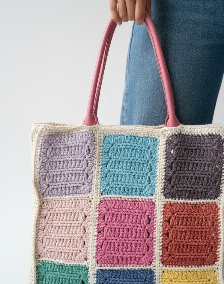 El Örgüsü Renk Bloklu Tote Çanta
