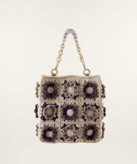 Çiçek Motifli ve Zincir Askılı El Çantası
