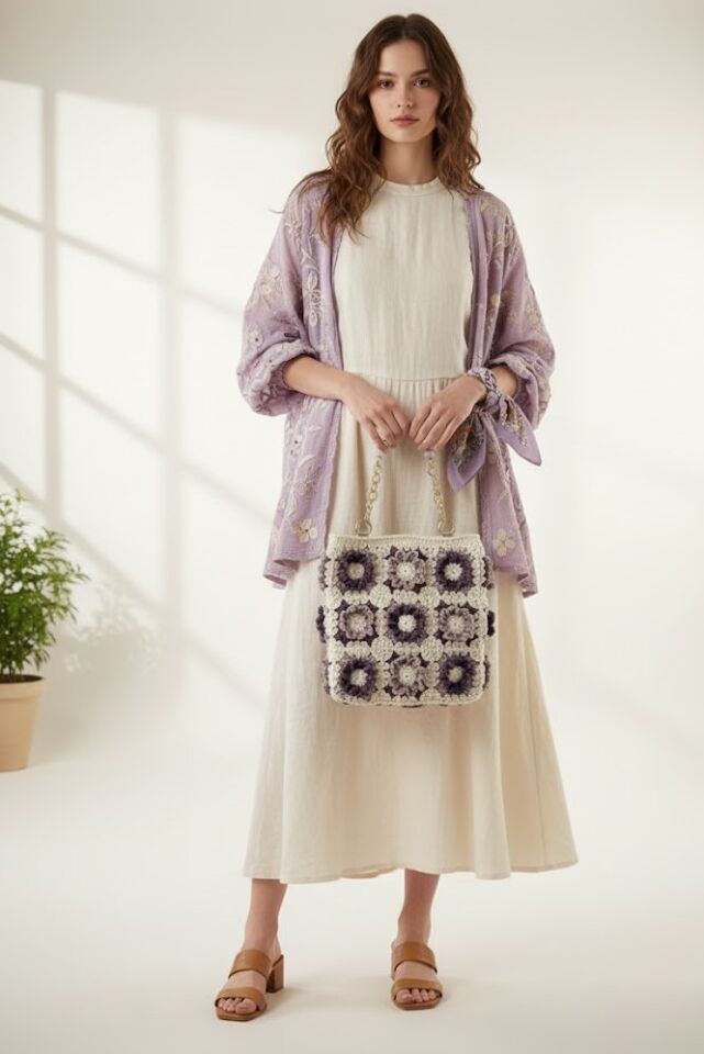 Çiçek Motifli ve Zincir Askılı El Çantası