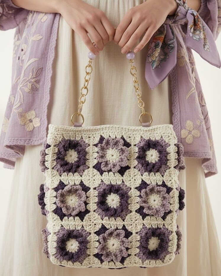Çiçek Motifli ve Zincir Askılı El Çantası