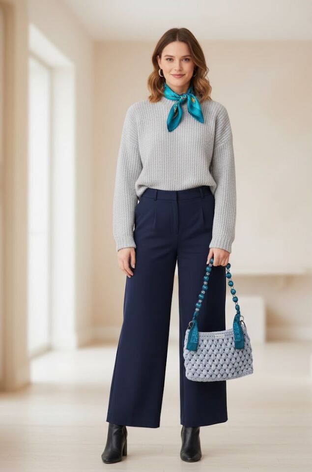 Gökyüzü Mavisi El Örgüsü Kristal ve Boncuk Askılı Bubble Çanta