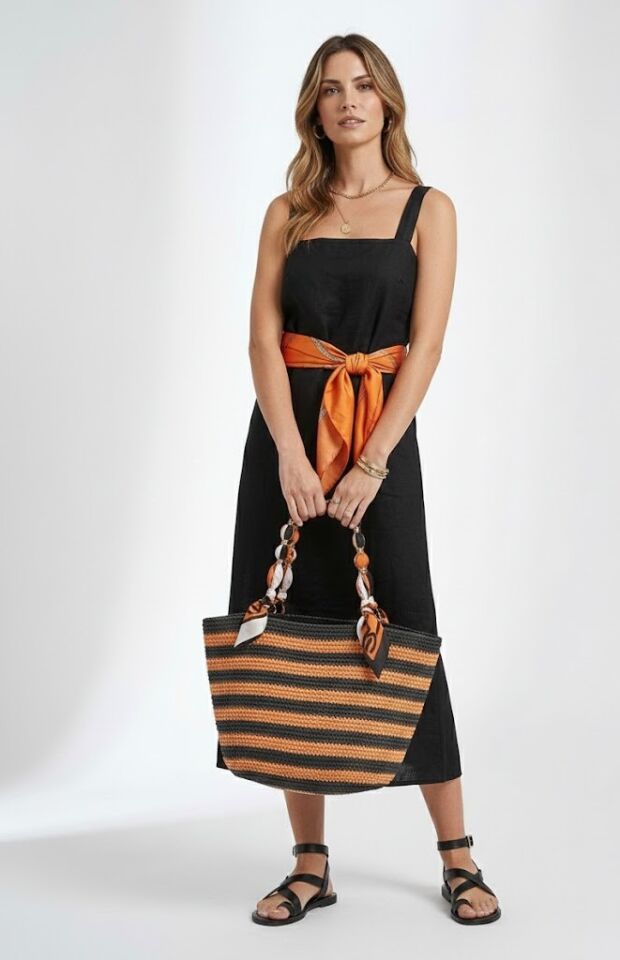 Egzotik Turuncu & Siyah Çizgili Tote Çanta