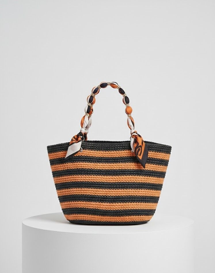 Egzotik Turuncu & Siyah Çizgili Tote Çanta