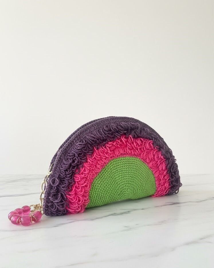 Gökkuşağı Esintili El Örgüsü Boncuklu Bilek Askılı Boho Clutch