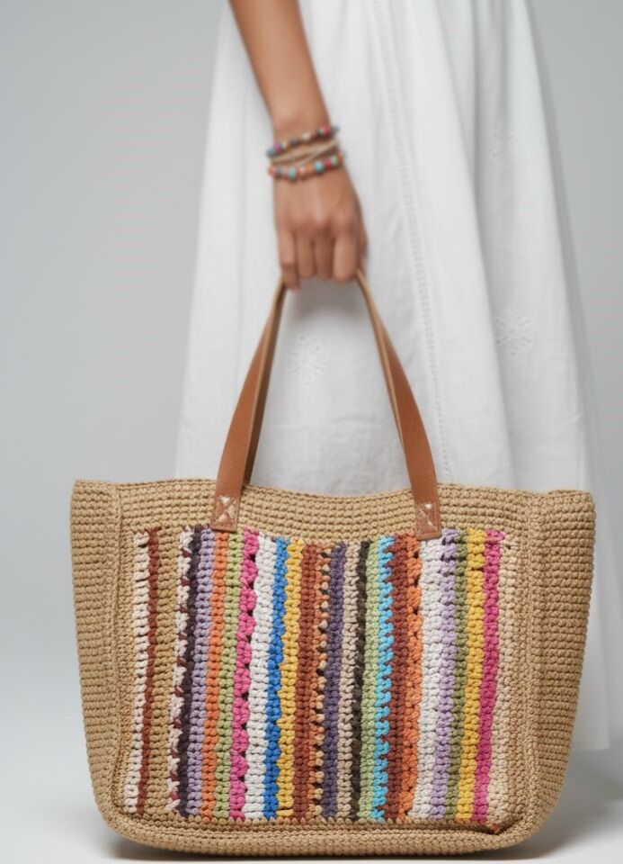 Renkli Panel Detaylı Tote Çanta