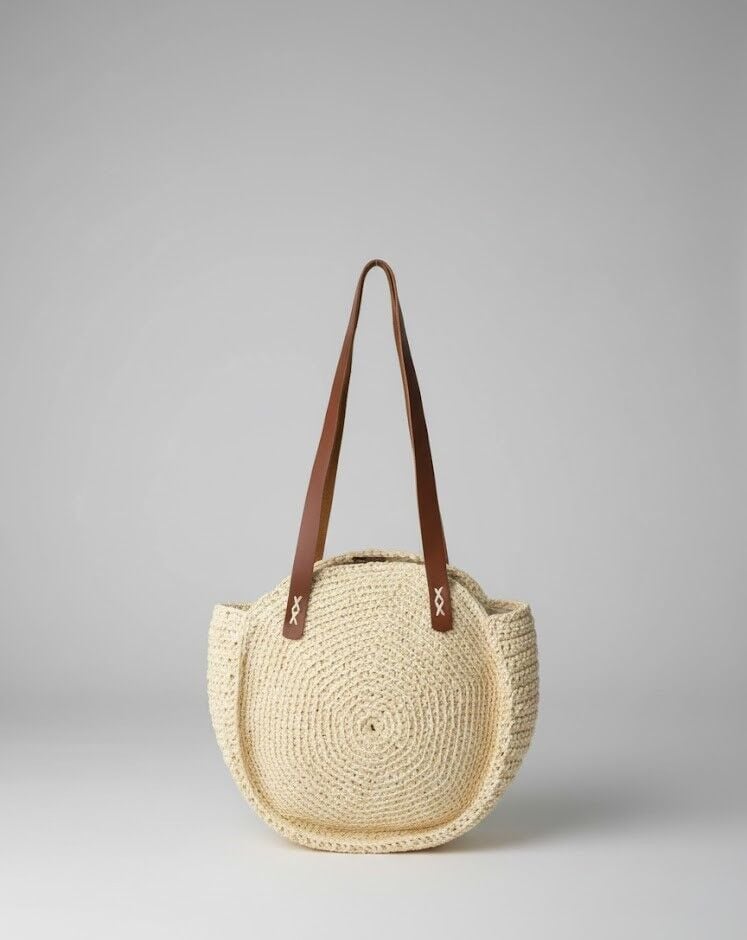 Naturel El Örmesi Yuvarlak Hasır Çanta