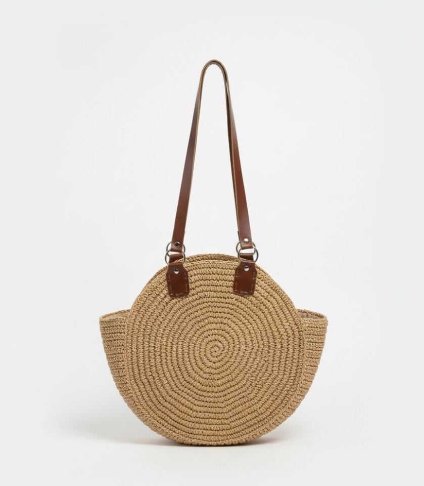 Vizon El Örmesi Yuvarlak Hasır Çanta